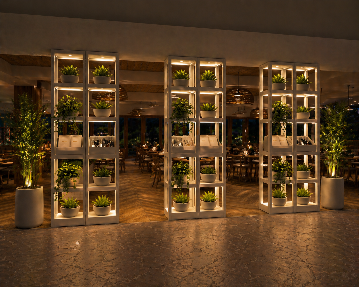Axeva frames as lit room dividers at Currumbin RSL evening